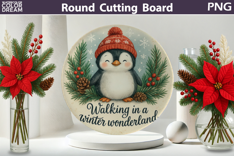Vintage Christmas Kitchen | Round Cutting Board Sublimation