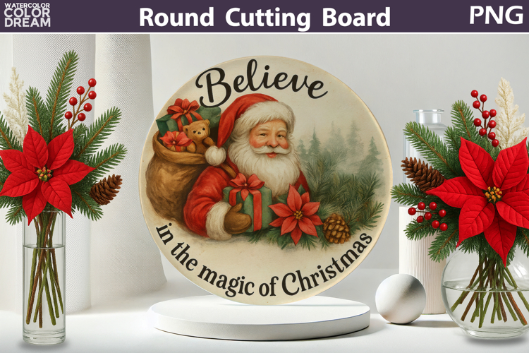 Vintage Christmas Kitchen | Round Cutting Board Sublimation