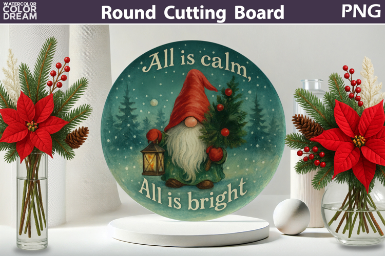 Vintage Christmas Kitchen | Round Cutting Board Sublimation