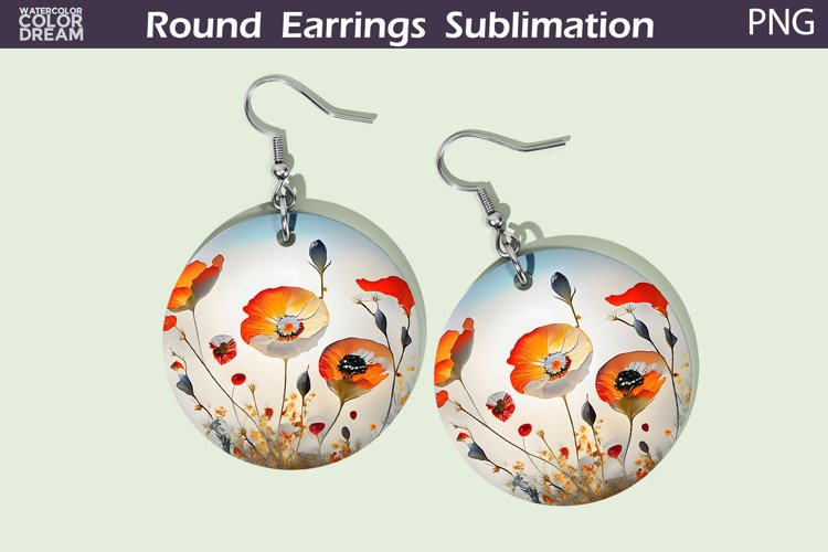 Poppies Flowers Round Earrings | Wildflowers Earrings