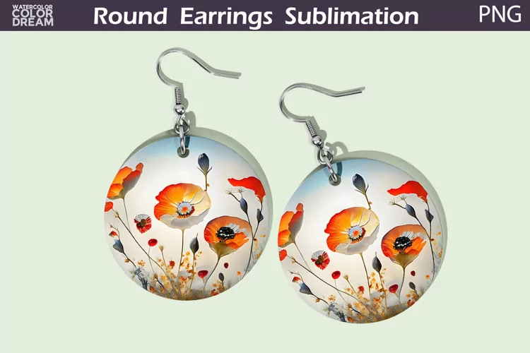 Poppies Flowers Round Earrings | Wildflowers Earrings