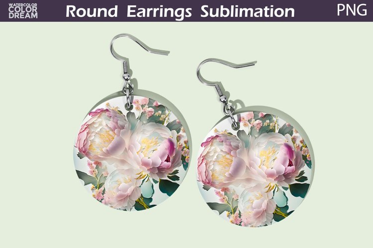 Peonies Flowers Round Earrings | Wildflowers Earrings example image 1