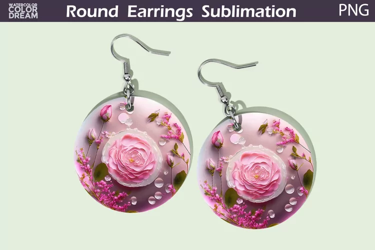Pink Roses Round Earrings | Flowers Earrings