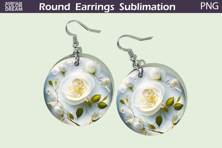 White Floral Round Earrings | Flowers Earrings example image 1