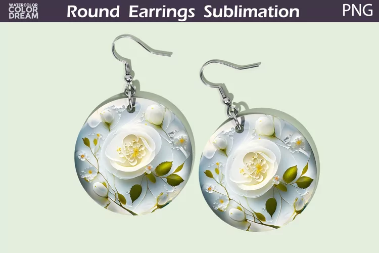 White Floral Round Earrings | Flowers Earrings