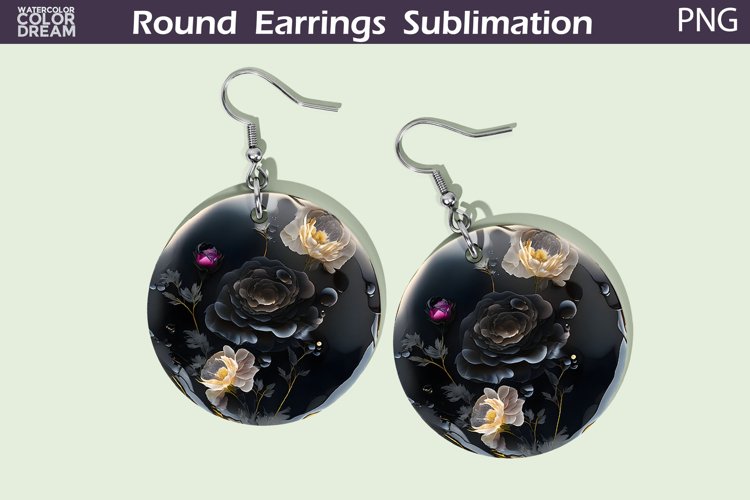 Rose Round Earrings | Black Flowers Earrings example image 1