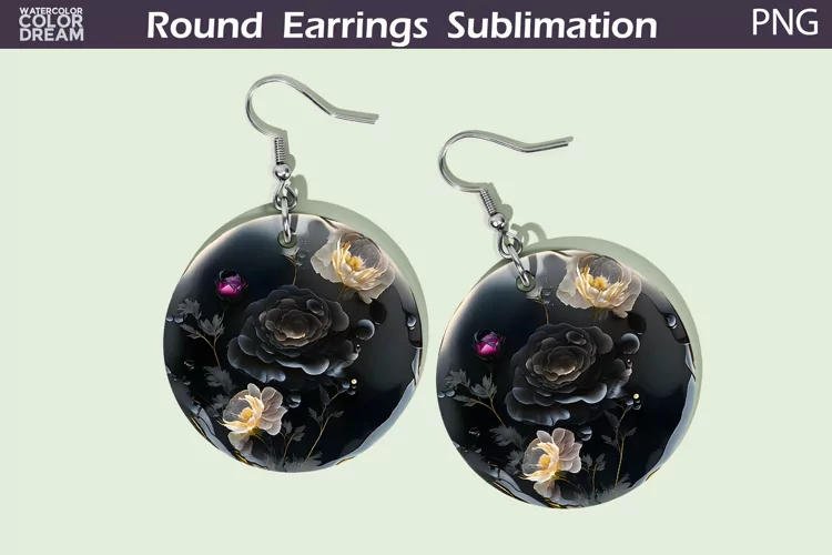 Rose Round Earrings | Black Flowers Earrings