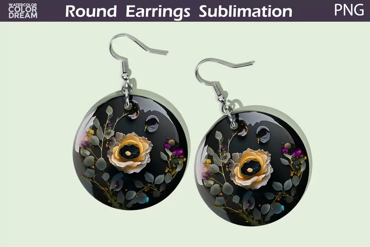 Rose Round Earrings | Black Flowers Earrings