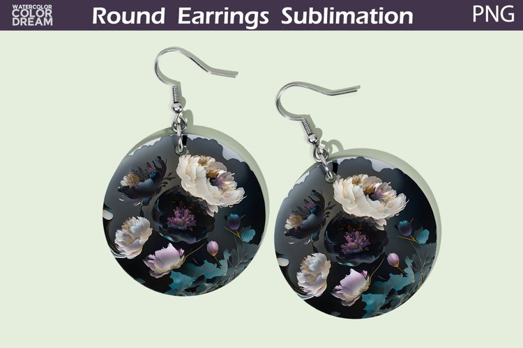 Peonies Round Earrings | Black Flowers Earrings example image 1