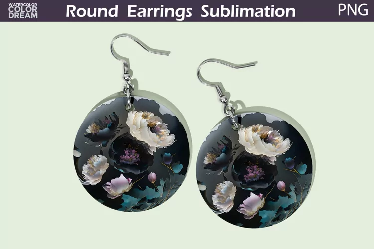 Peonies Round Earrings | Black Flowers Earrings