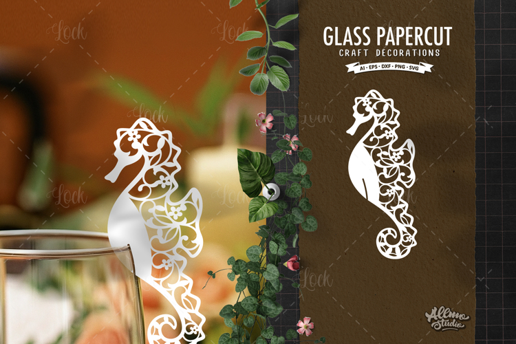 Glass Topper Seahorse Paper Cut Decoration