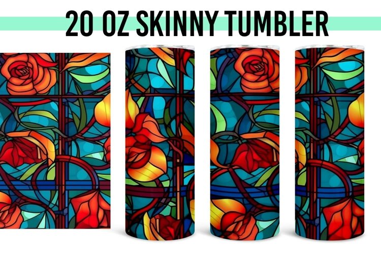 Roses Stained Glass - 20 oz Straight Tumbler PNG
