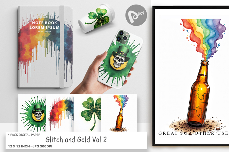 Glitch   Gold St Patricks Digital Paper