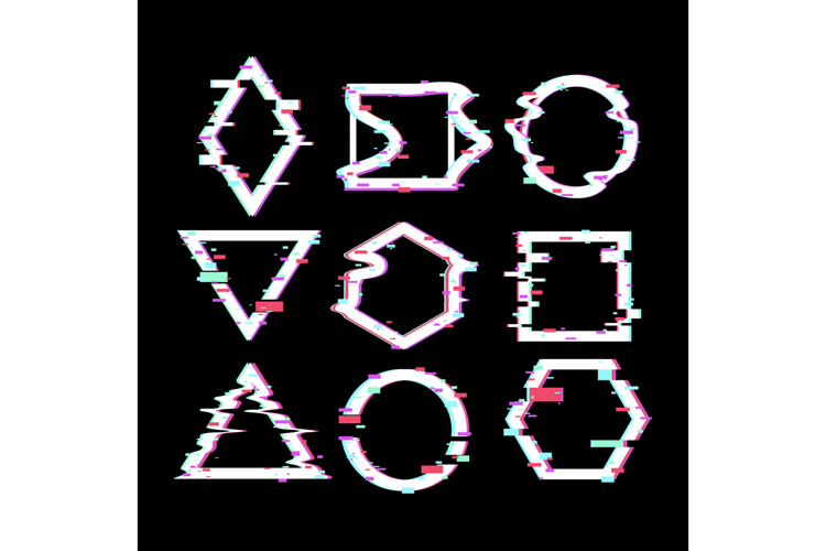 Glitch art frames displaying retro digital distortion effect