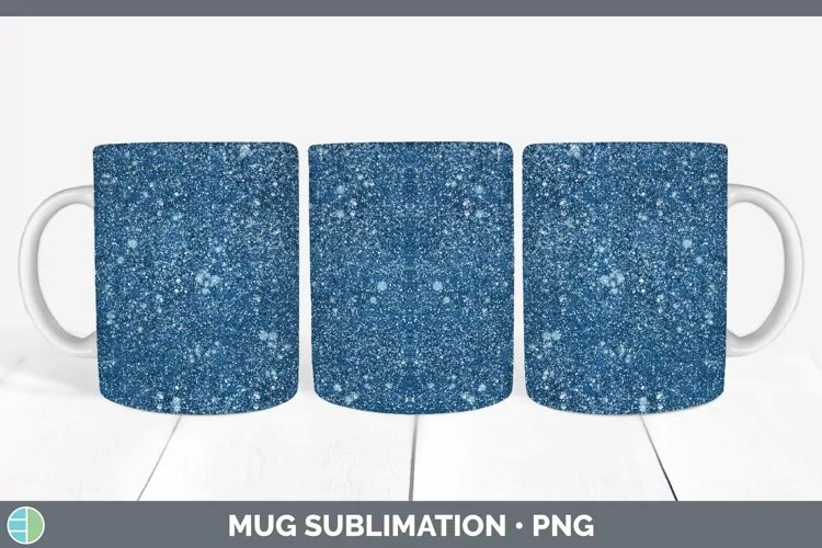 Glitter Bright Blue Mug Wrap Sublimation Coffee Cup Designs