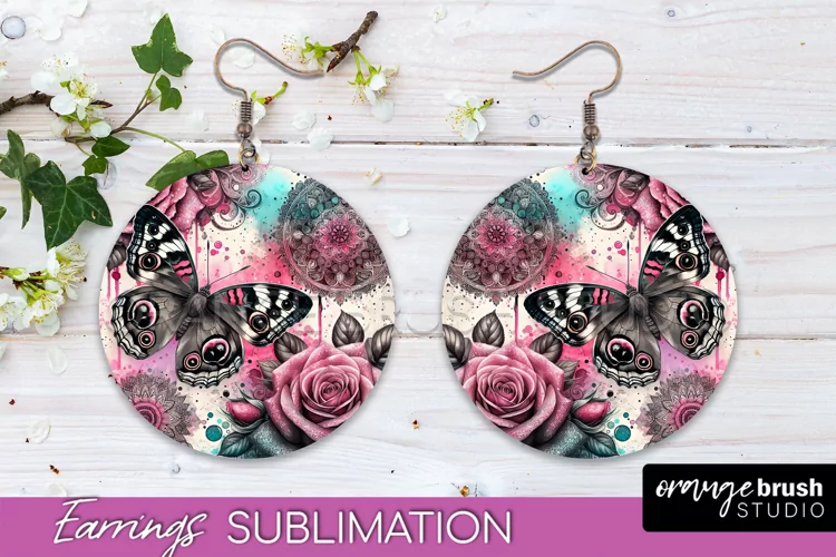 Butterfly Earrings Sublimation - Flower Round Earrings