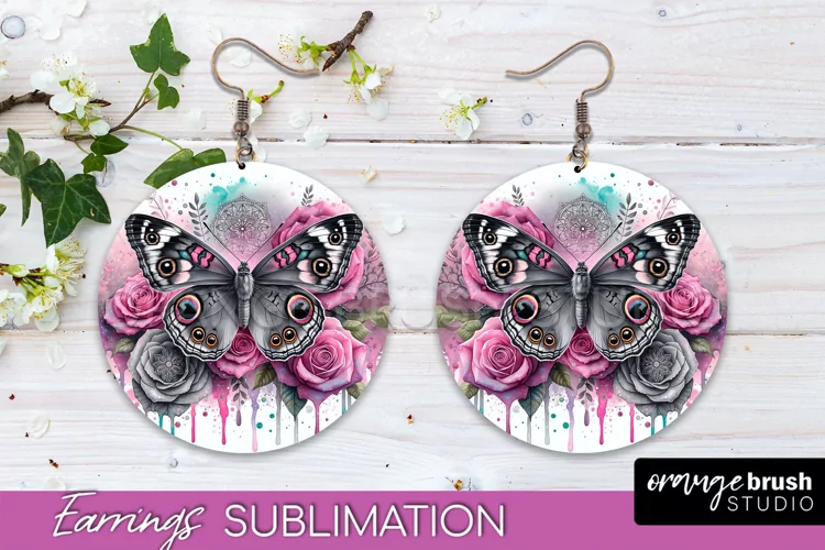 Butterfly Earrings Sublimation - Flower Round Earrings
