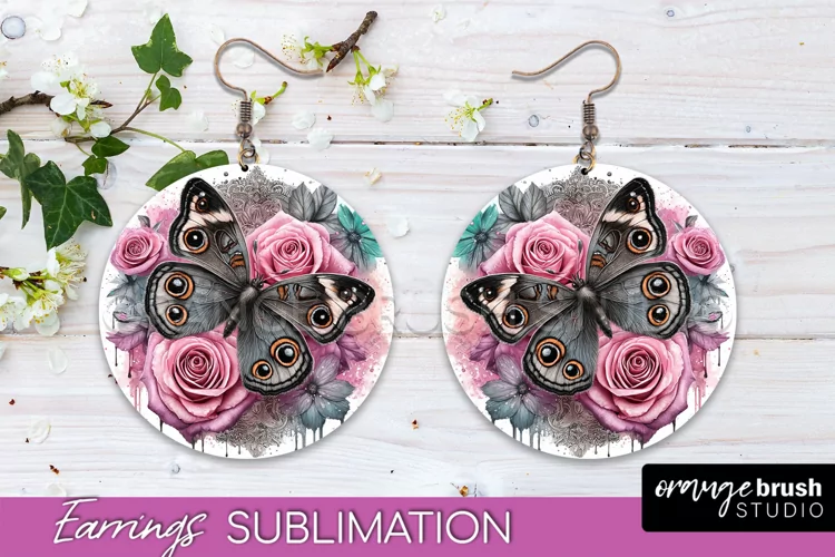 Butterfly Earrings Sublimation - Flower Round Earrings