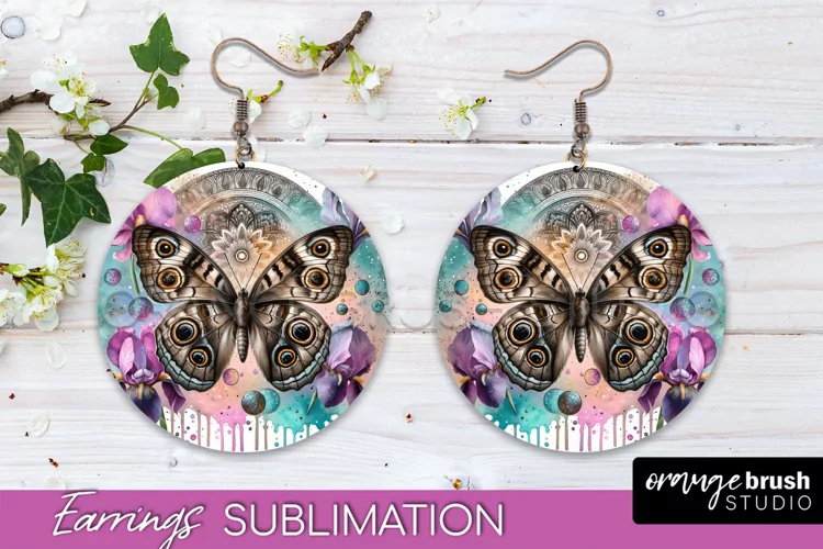 Butterfly Earrings Sublimation - Flower Round Earrings