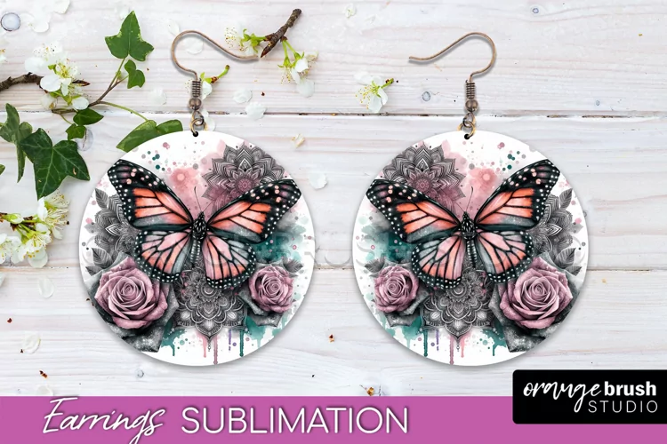 Butterfly Earrings Sublimation - Flower Round Earrings