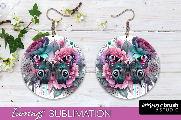 Butterfly Earrings Sublimation - Flower Round Earrings