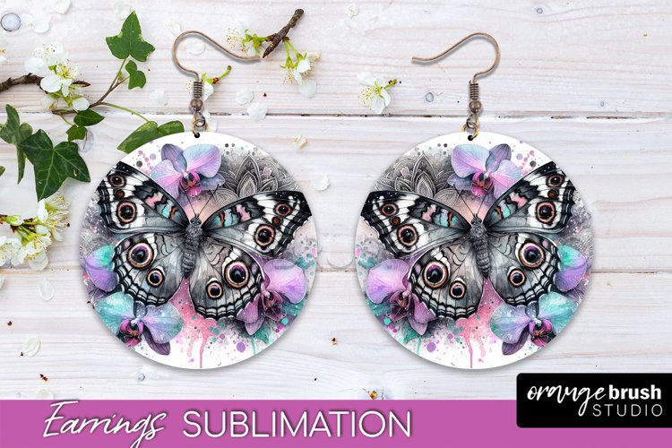 Butterfly Earrings Sublimation - Flower Round Earrings example image 1
