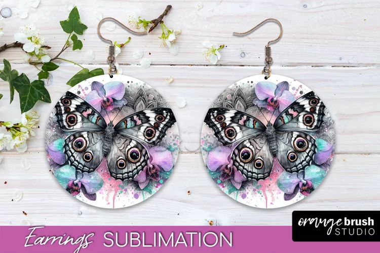 Butterfly Earrings Sublimation - Flower Round Earrings