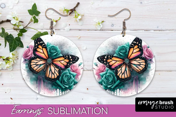 Butterfly Earrings Sublimation - Flower Round Earrings