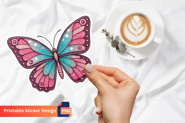 Glitter Butterfly Sticker, Colorful Butterfly Sticker
