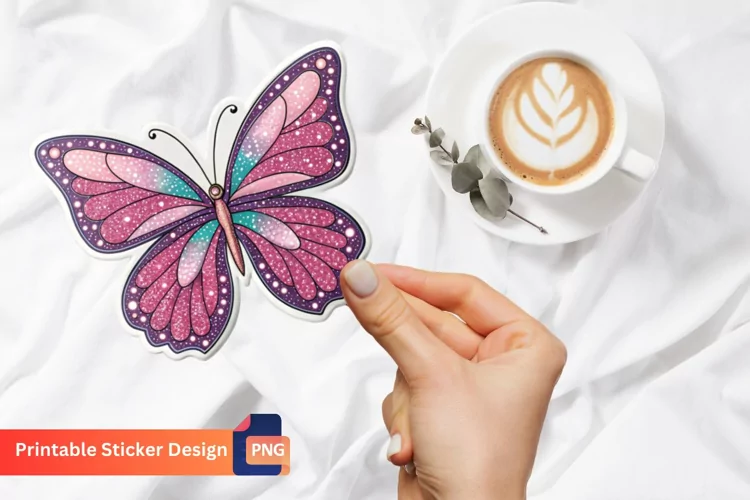 Glitter Butterfly Sticker, Colorful Butterfly Sticker