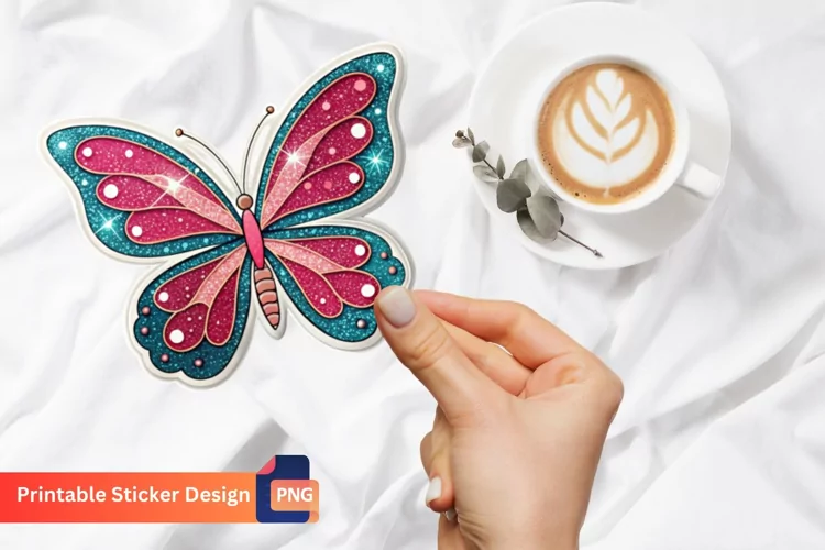 Glitter Butterfly Sticker, Colorful Butterfly Sticker