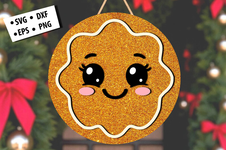 Glitter Christmas Cookie Round Door Hanger SVG Cut File