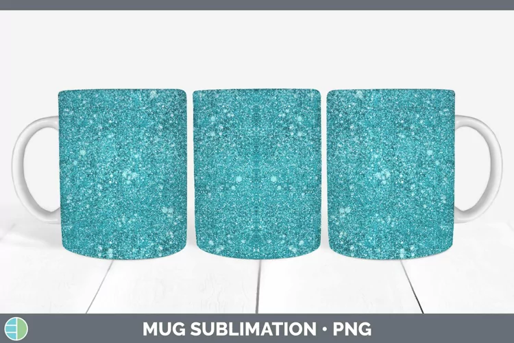 Glitter Cyan Mug Wrap Sublimation Coffee Cup Designs