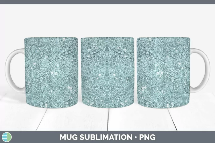 Glitter Cyan Mug Wrap Sublimation Coffee Cup Designs