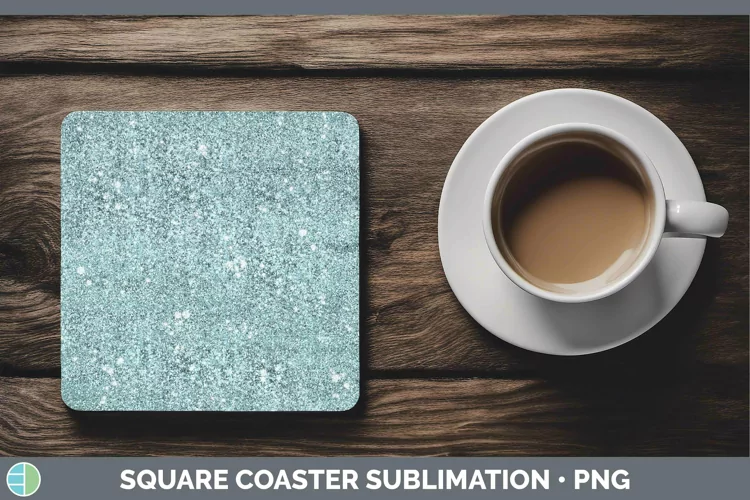 Glitter Cyan Square Coaster Sublimation Coaster Designs