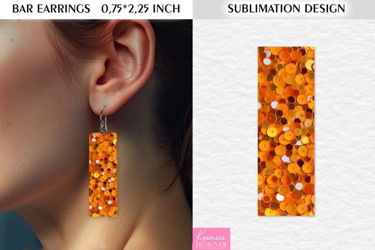 Orange Glitter Christmas Glitter Bar Earrings Sublimation