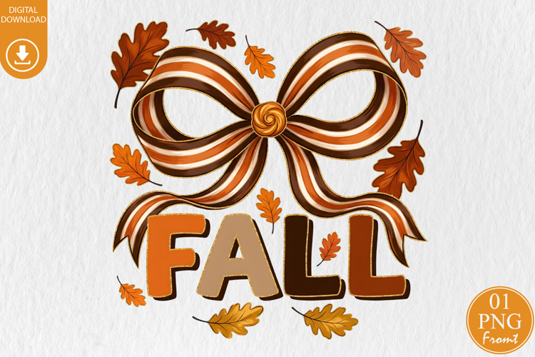 Glitter Fall Bow PNG, Coquette Bow Autumn Sublimation