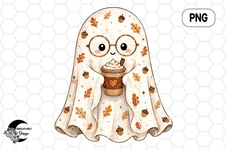 Glitter Fall Coffee Ghost PNG