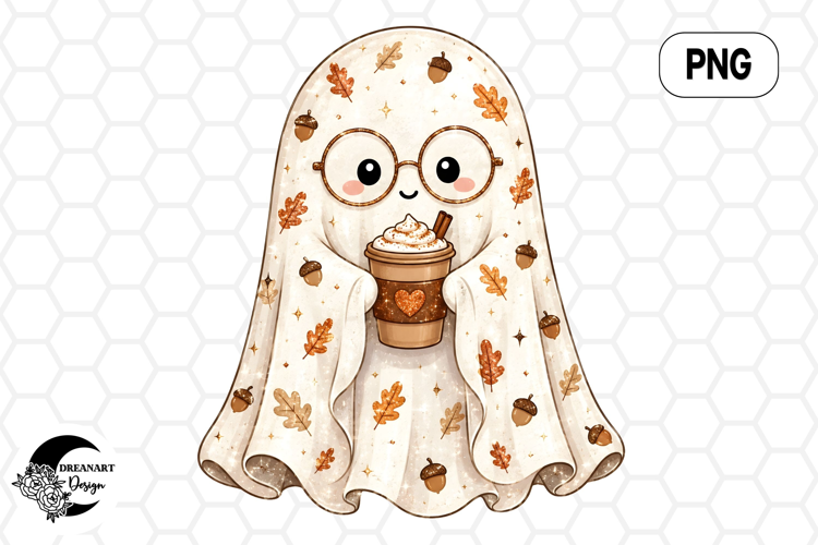 Glitter Fall Coffee Ghost PNG