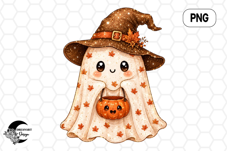 Glitter Fall Ghost Witch PNG