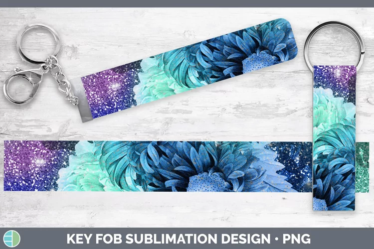 Glitter Flowers Key Fob Sublimation Wristlet Designs