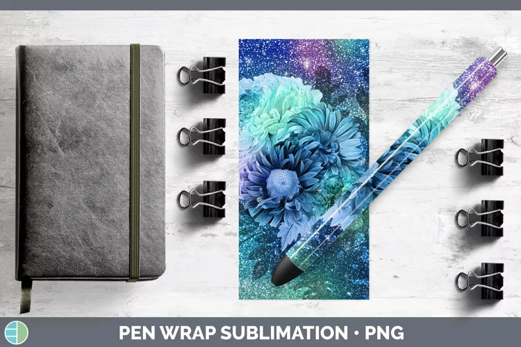Glitter Flowers Pen Wrap Sublimation Epoxy Pen Designs