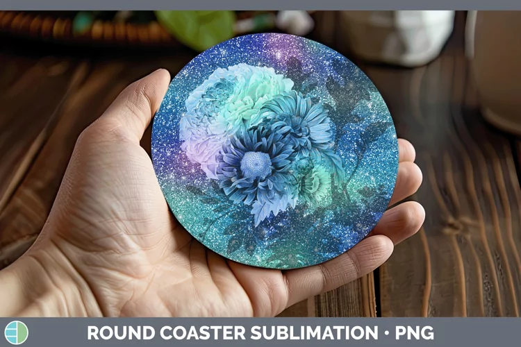 Glitter Flowers Round Coaster Sublimation Coaster Designs