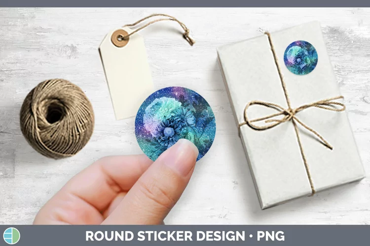 Glitter Flowers Stickers | Round Labels Designs