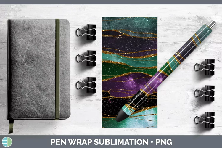 Glitter Galaxy Agate Pen Wrap Sublimation Epoxy Pen Designs