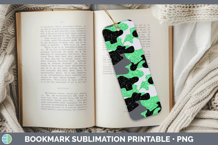 Glitter Green Camo Bookmark Sublimation Printable Designs