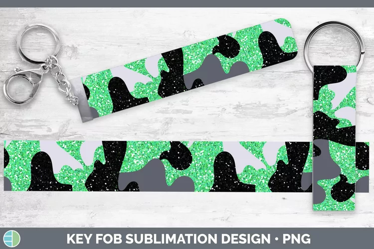 Glitter Green Camo Key Fob Sublimation Wristlet Designs