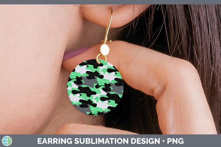 Glitter Green Camo Round Earrings Sublimation Earrings Desig