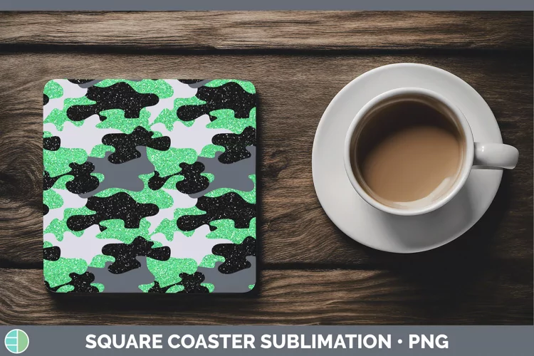 Glitter Green Camo Square Coaster Sublimation Coaster Design