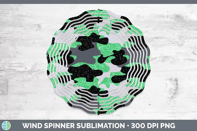 Glitter Green Camo Wind Spinner Sublimation Spinner Designs